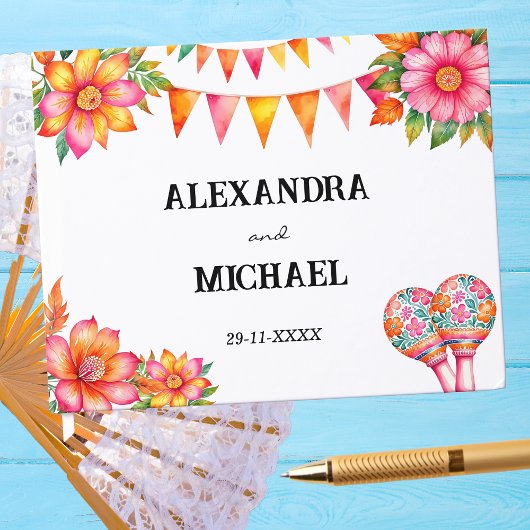 Kleurrijke Floral Fiesta Mexicaanse bruiloft Gastenboek
