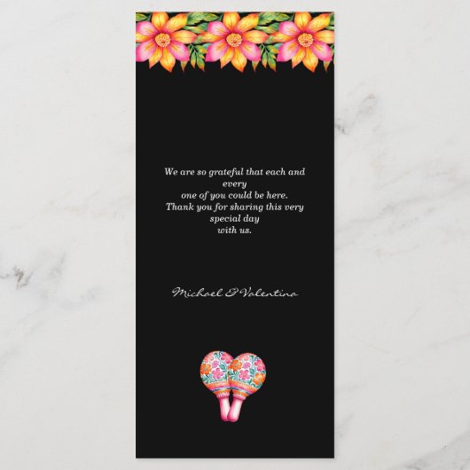 Kleurrijke Floral Fiesta Mexicaanse bruiloft menu (Achterkant)