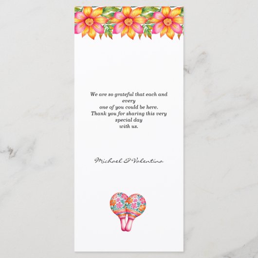 Kleurrijke Floral Fiesta Mexicaanse bruiloft menu (Achterkant)