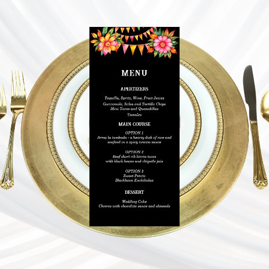 Kleurrijke Floral Fiesta Mexicaanse bruiloft menu