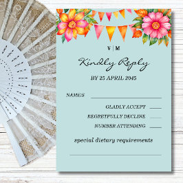 Kleurrijke Floral Fiesta Mexicaanse bruiloft RSVP  Kaartje
