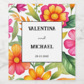 Kleurrijke Floral Fiesta Mexicaanse bruiloft Wijn Etiket (Enkel label)