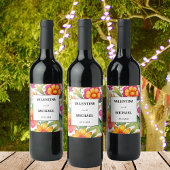Kleurrijke Floral Fiesta Mexicaanse bruiloft Wijn Etiket