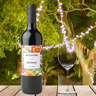 Kleurrijke Floral Fiesta Mexicaanse bruiloft Wijn Etiket