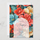 Kleurrijke Floral Fiesta trouwfoto en QR-code Kaart (Voorkant)