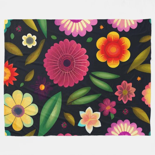 Kleurrijke Floral Fleece Deken (Voorkant (Horizontaal))