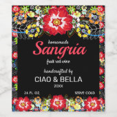 Kleurrijke Floral Folk Art Sangria bruiloft Wijn Etiket (Enkel label)