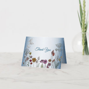 Kleurrijke Floral Garden Blue Shiny Glitter Weddin Bedankkaart