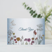 Kleurrijke Floral Garden Blue Shiny Glitter Weddin Bedankkaart (Staand voorkant)