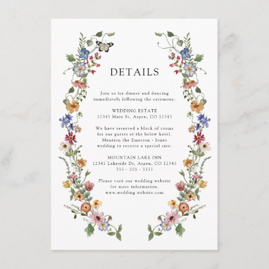 Kleurrijke Floral — Gegevens Informatiekaartje (Voorkant)