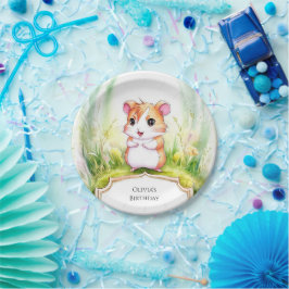 Kleurrijke Floral Hamster Verjaardag Papieren Bordje