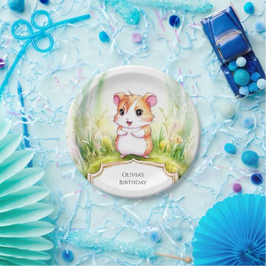 Kleurrijke Floral Hamster Verjaardag Papieren Bordje (Feest)