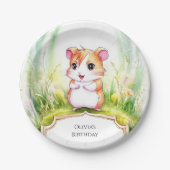 Kleurrijke Floral Hamster Verjaardag Papieren Bordje (Voorkant)