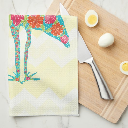 Kleurrijke Floral Ibis Bird Chevron Illustratie Theedoek (Quarter Fold)