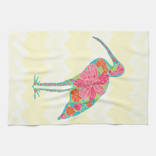 Kleurrijke Floral Ibis Bird Chevron Illustratie Theedoek (Horizontaal)