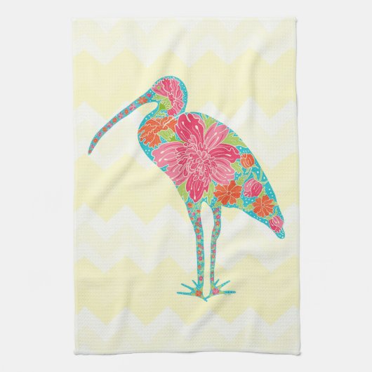 Kleurrijke Floral Ibis Bird Chevron Illustratie Theedoek (Verticaal)