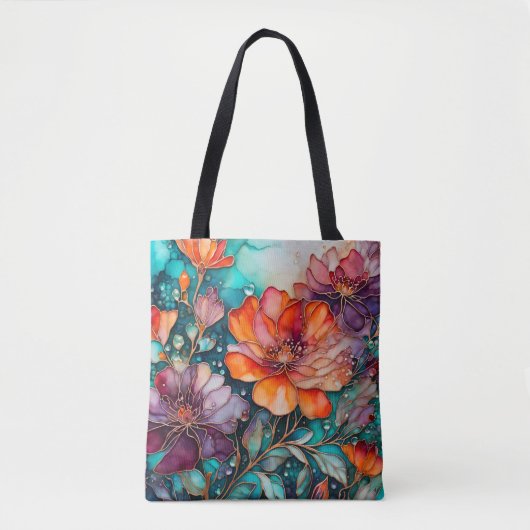 Kleurrijke Floral Ink Art Canvas tas (Voorkant)