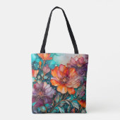 Kleurrijke Floral Ink Art Canvas tas (Achterkant)