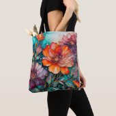 Kleurrijke Floral Ink Art Canvas tas (Dichtbij)