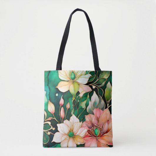 Kleurrijke Floral Ink Art Canvas tas (Voorkant)
