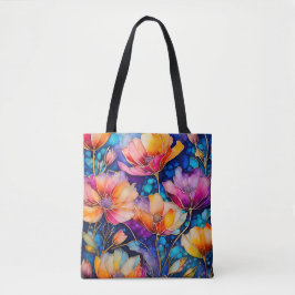 Kleurrijke Floral Ink Art Canvas tas