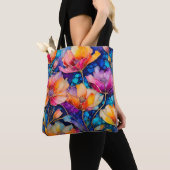 Kleurrijke Floral Ink Art Canvas tas (Dichtbij)