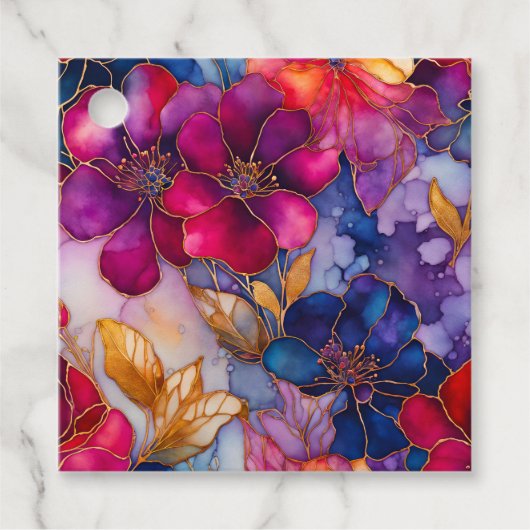 Kleurrijke Floral Ink Art Gift Labels (Voorkant)
