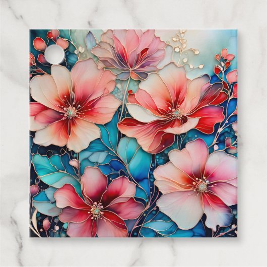 Kleurrijke Floral Ink Art Gift Labels (Voorkant)