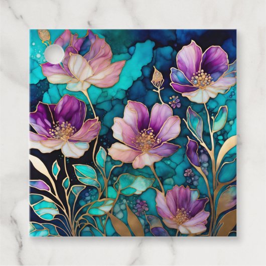 Kleurrijke Floral Ink Art Gift Labels (Voorkant)