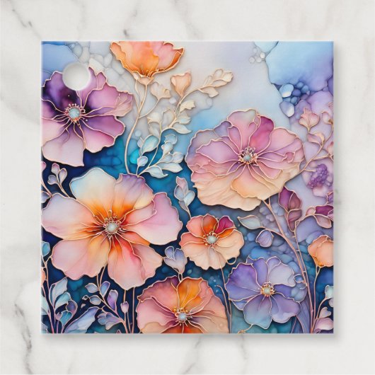 Kleurrijke Floral Ink Art Gift Labels (Voorkant)