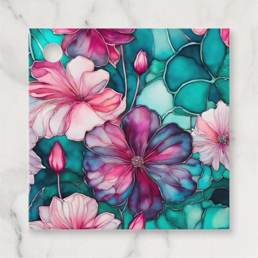 Kleurrijke Floral Ink Art Gift Labels (Voorkant)