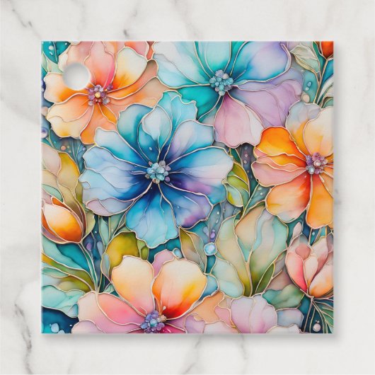 Kleurrijke Floral Ink Art Gift Labels (Voorkant)