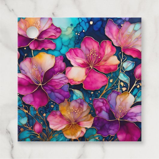 Kleurrijke Floral Ink Art Gift Labels (Voorkant)