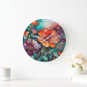 Kleurrijke Floral Ink Art Wall Clock Grote Klok (Huis)
