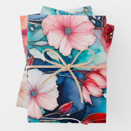 Kleurrijke Floral Ink Art Wrapping Paper Sheets