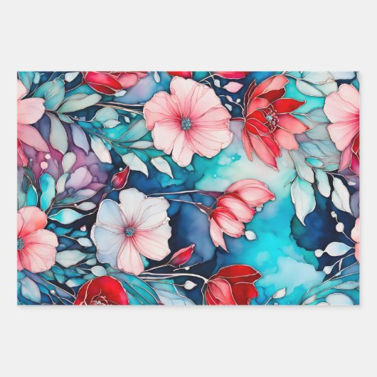 Kleurrijke Floral Ink Art Wrapping Paper Sheets (Voorkant)