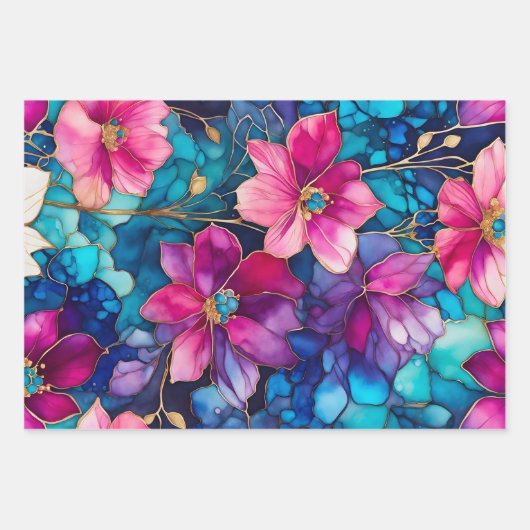 Kleurrijke Floral Ink Art Wrapping Paper Sheets (Voorkant 2)
