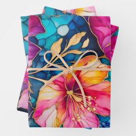 Kleurrijke Floral Ink Art Wrapping Paper Sheets