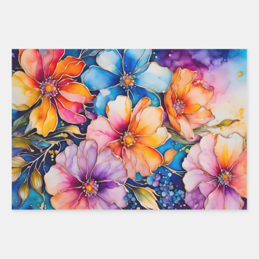 Kleurrijke Floral Ink Art Wrapping Paper Sheets (Voorkant 2)