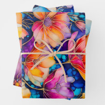 Kleurrijke Floral Ink Art Wrapping Paper Sheets
