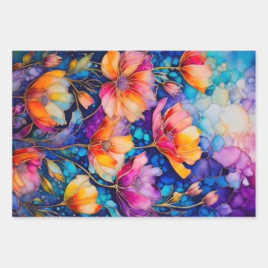 Kleurrijke Floral Ink Art Wrapping Paper Sheets (Voorkant)