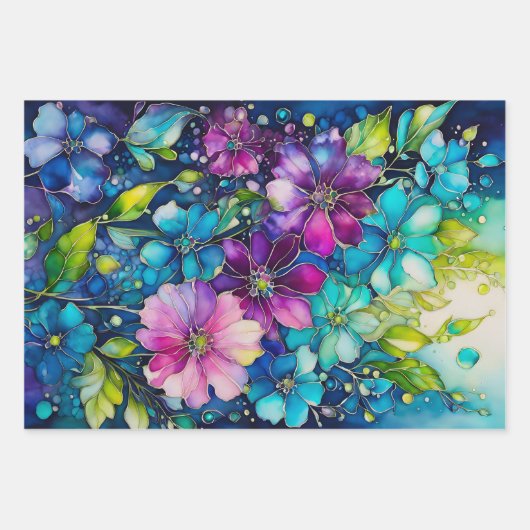 Kleurrijke Floral Ink Art Wrapping Paper Sheets (Voorkant 2)