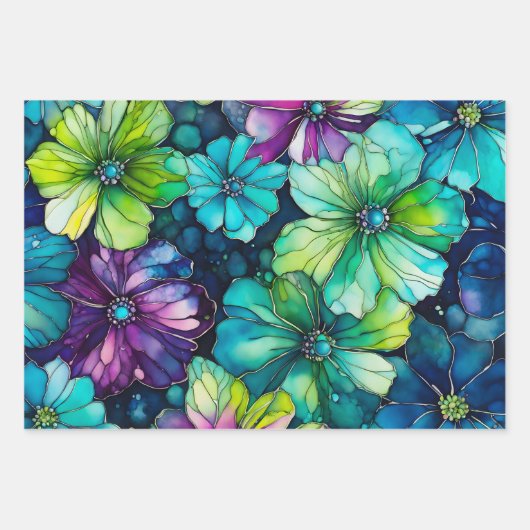Kleurrijke Floral Ink Art Wrapping Paper Sheets (Voorkant)