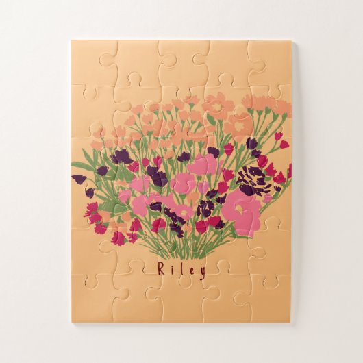 Kleurrijke Floral Let's Bloom + aangepaste naam Legpuzzel (Verticaal)