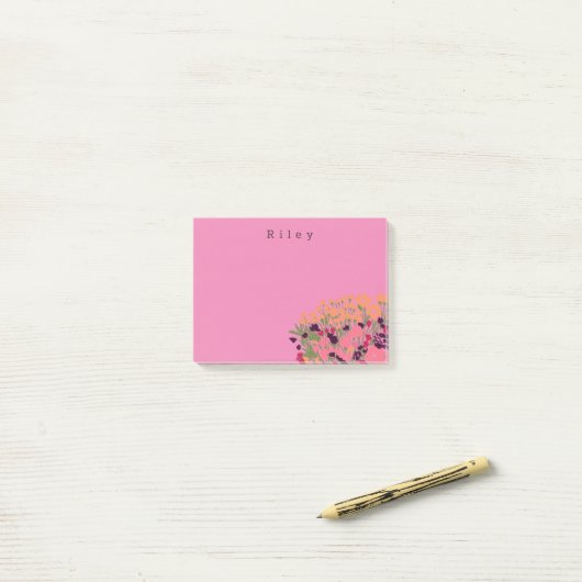Kleurrijke Floral Let's Bloom + aangepaste naam Post-it® Notes (Op bureau)