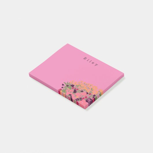 Kleurrijke Floral Let's Bloom + aangepaste naam Post-it® Notes (Schuin)
