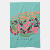 Kleurrijke  Floral Let's Bloom + aangepaste naam Theedoek (Verticaal)