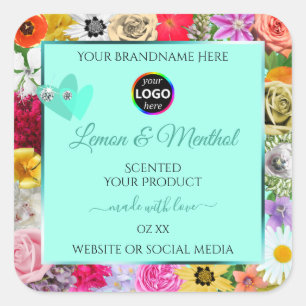 Kleurrijke Floral Light Blauwgroen Product Labels 