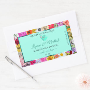 Kleurrijke Floral Light Blauwgroen Product Labels 