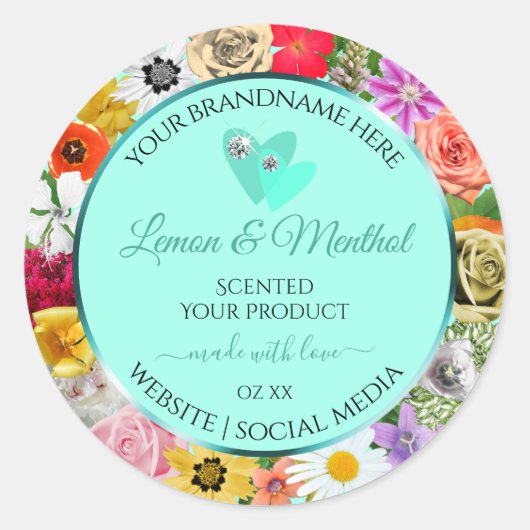 Kleurrijke Floral Light Blauwgroen Product Labels  (Voorkant)